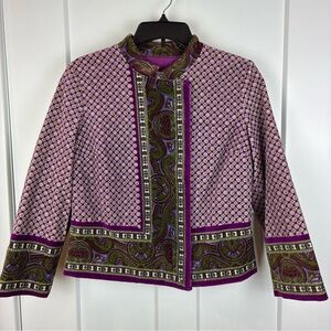 Isaac Mizrahi Purple Green Velvet Paisley Women's Jacket Size Medium  f